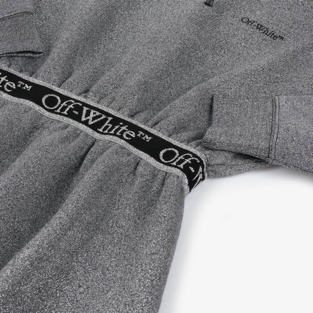 Off-White-Girls Glittery Silver Jersey Dress | Childrensalon Outlet