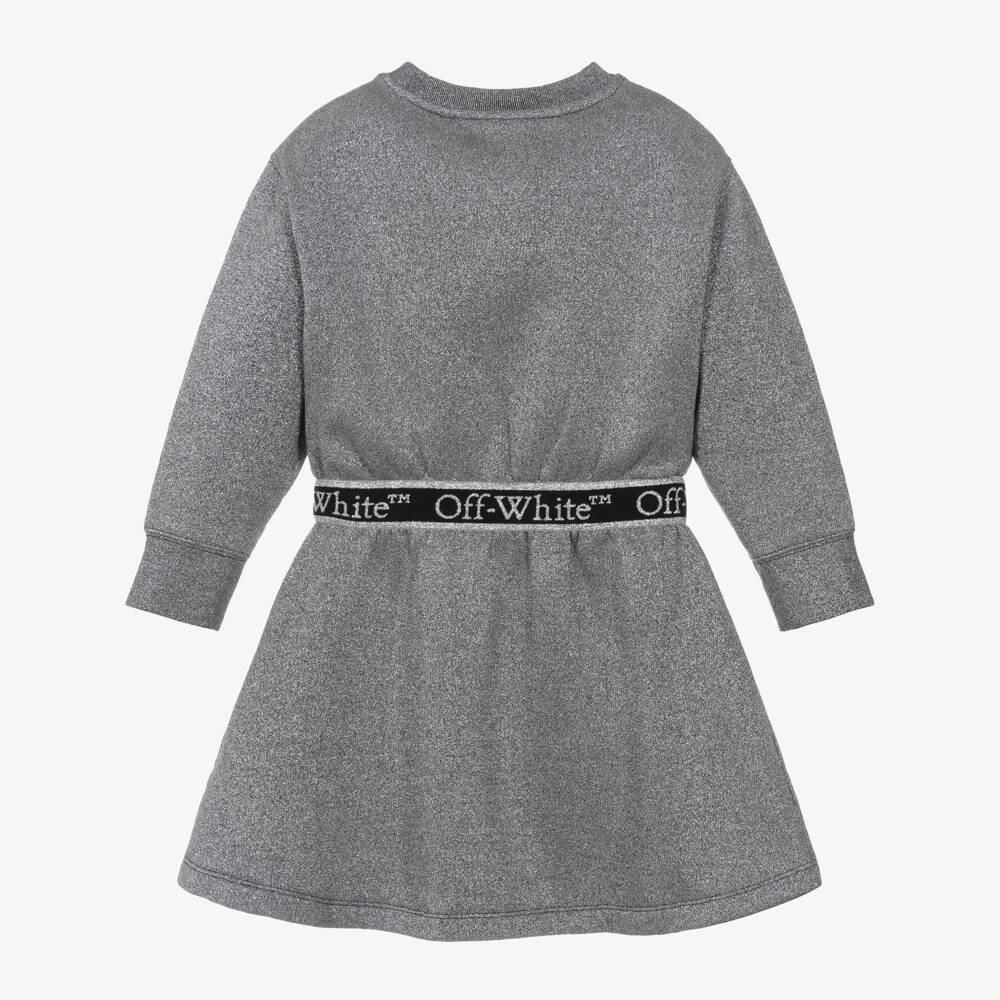 Off-White-Girls Glittery Silver Jersey Dress | Childrensalon Outlet