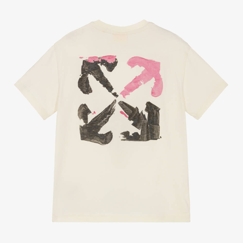 Off-White-Girls Ivory Artistic Logo T-Shirt | Childrensalon Outlet