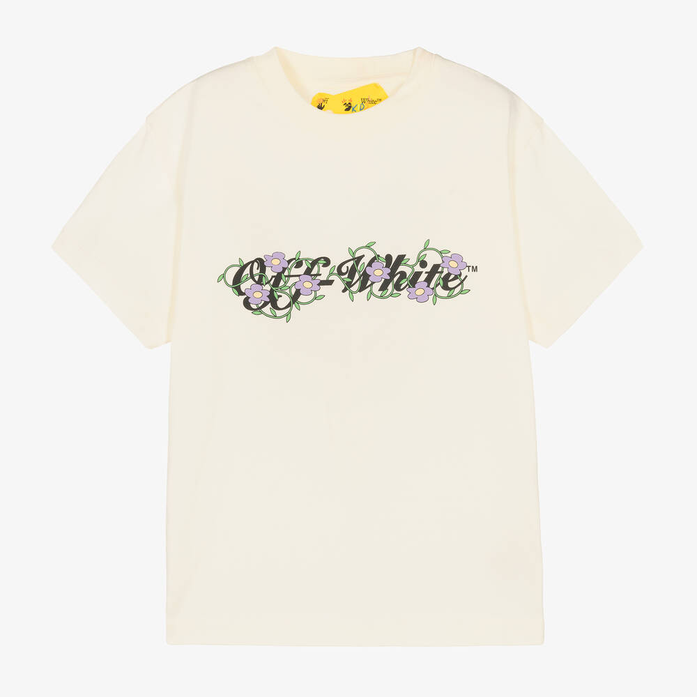 Off-White - Pfeil-Baumwoll-T-Shirt in Elfenbein | Childrensalon