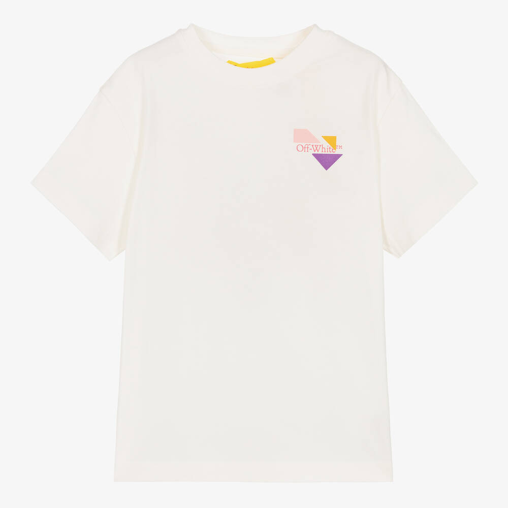 Off-White - Кремовая хлопковая футболка с геометрическим рисунком | Childrensalon