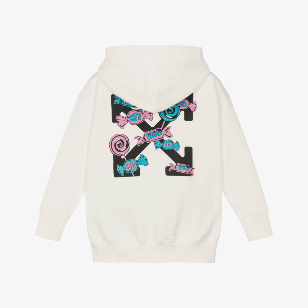Off-White-Girls Ivory Cotton Reading Logo Hoodie | Childrensalon Outlet