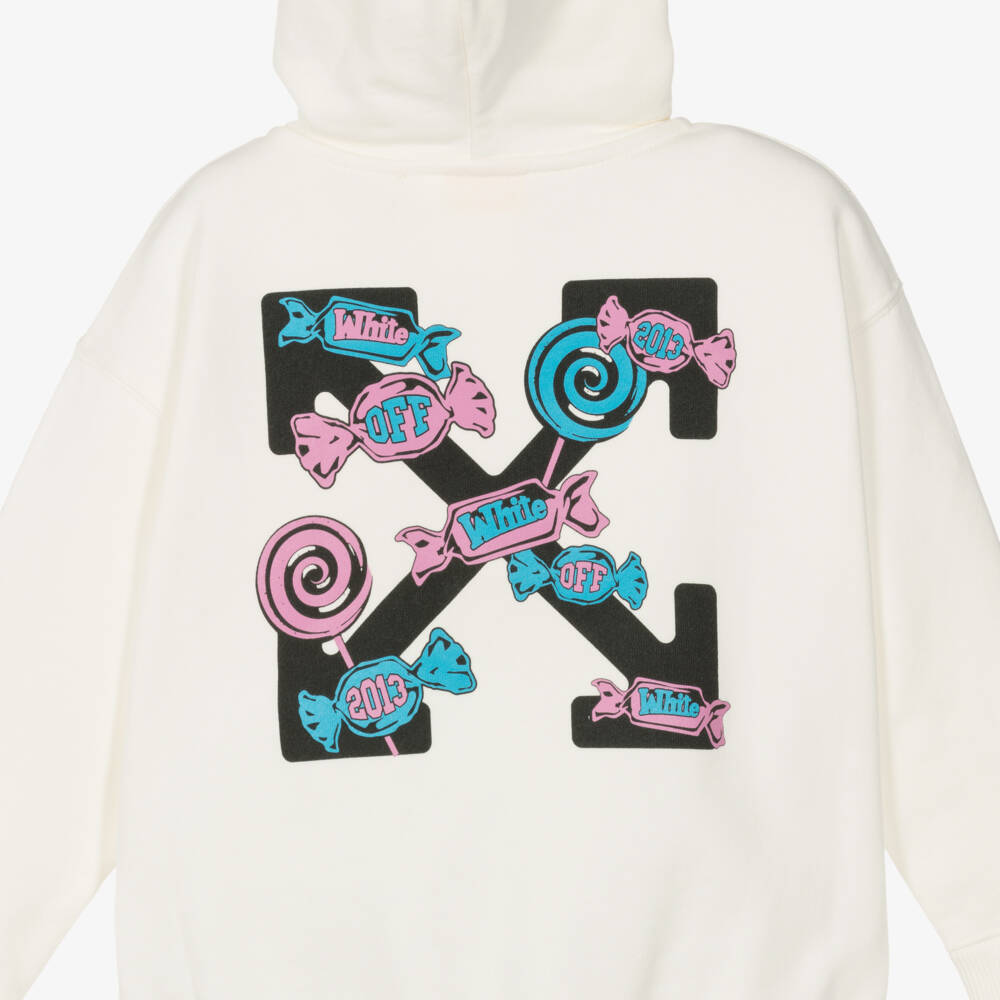 Off-White-Girls Ivory Cotton Reading Logo Hoodie | Childrensalon Outlet