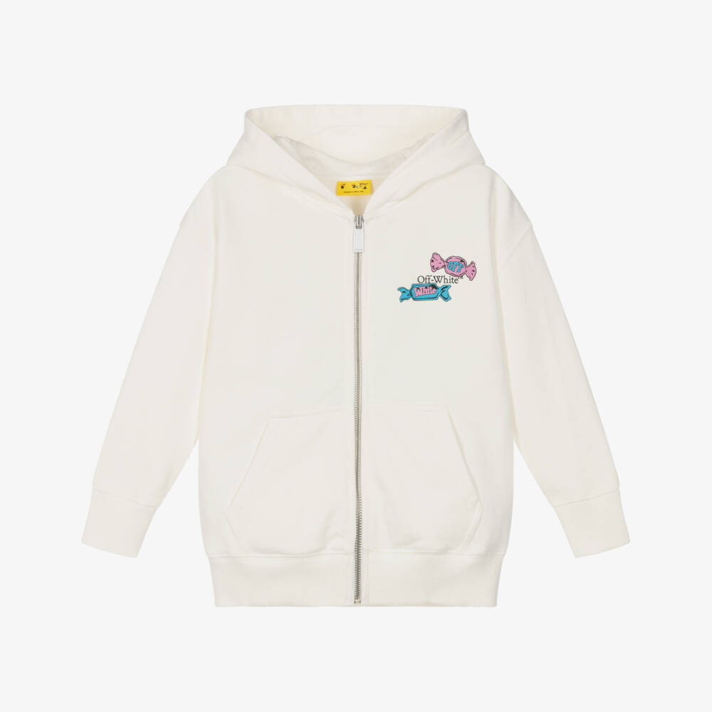 Off-White-Girls Ivory Cotton Reading Logo Hoodie | Childrensalon Outlet