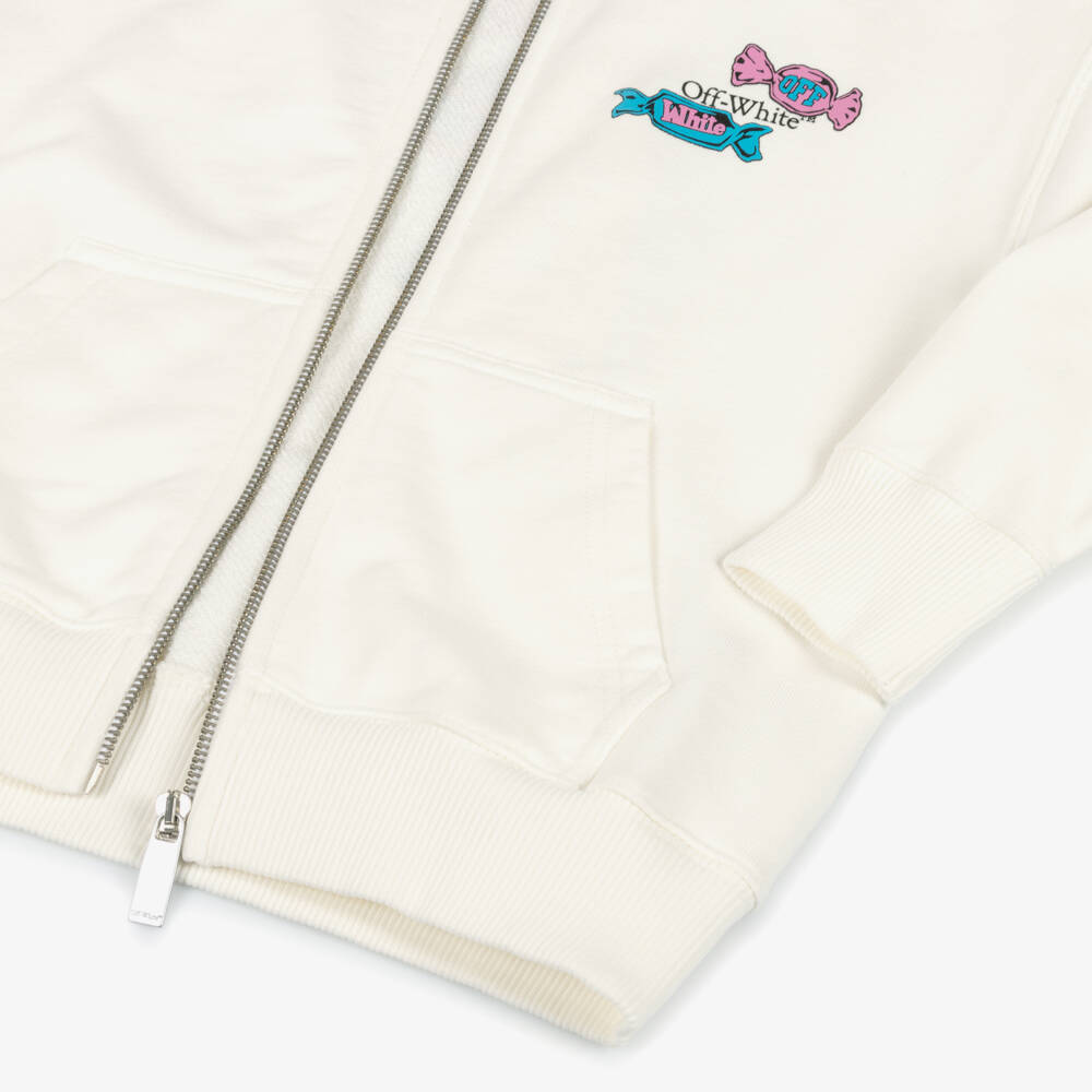 Off-White-Girls Ivory Cotton Reading Logo Hoodie | Childrensalon Outlet