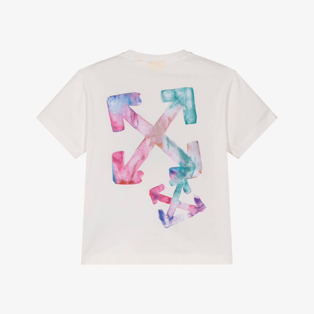 Off-White-Girls Ivory Cotton Watercolour Arrows T-Shirt | Childrensalon Outlet