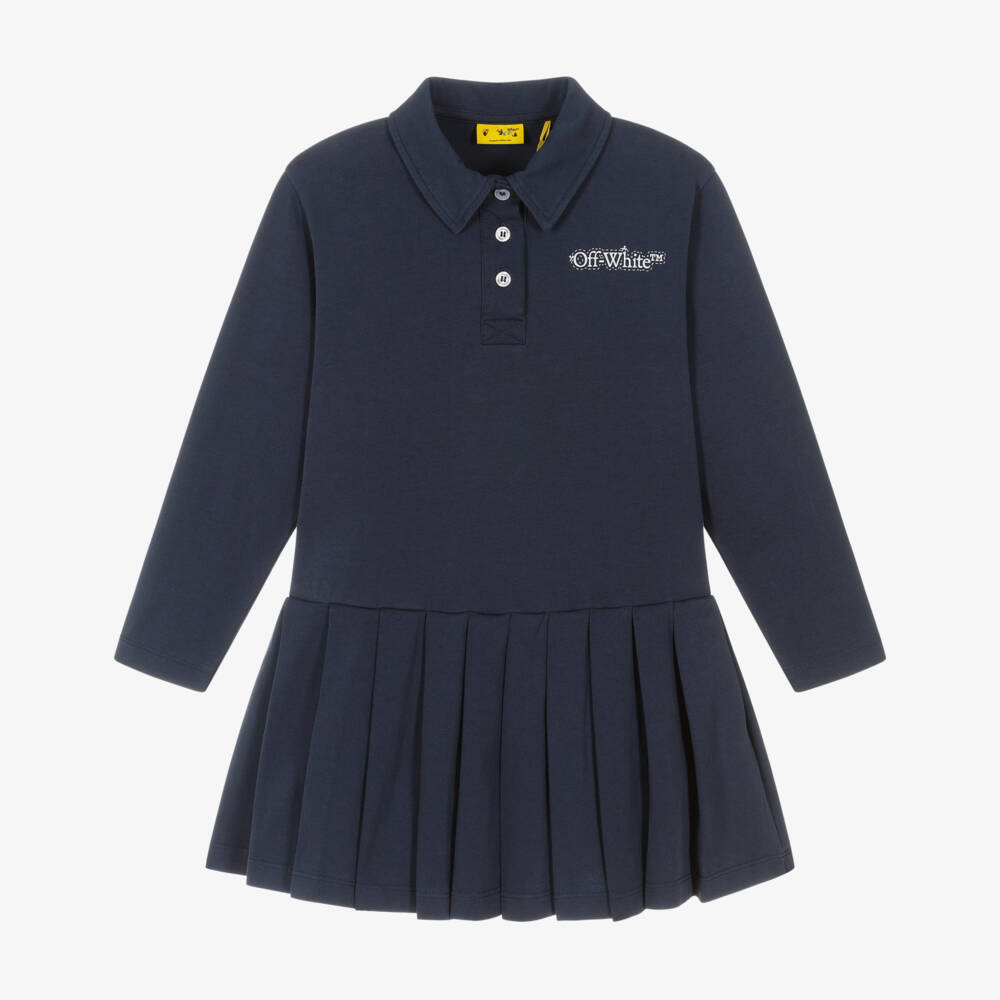 Off-White-Girls Navy Blue Cotton Arrow Dotline Logo Polo Dress | Childrensalon Outlet