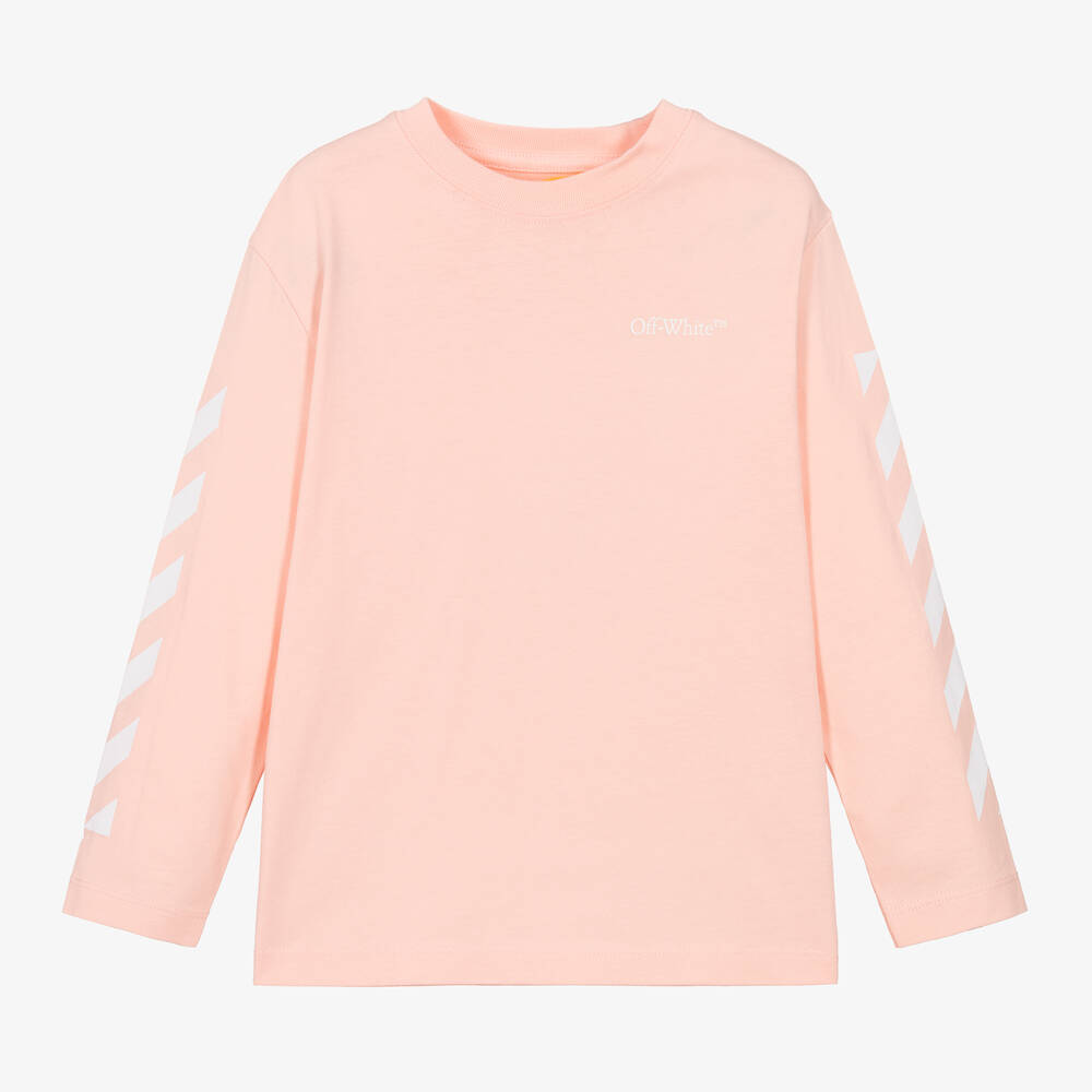Off-White - Girls Pink Arrows & Diagonals Cotton Top | Childrensalon