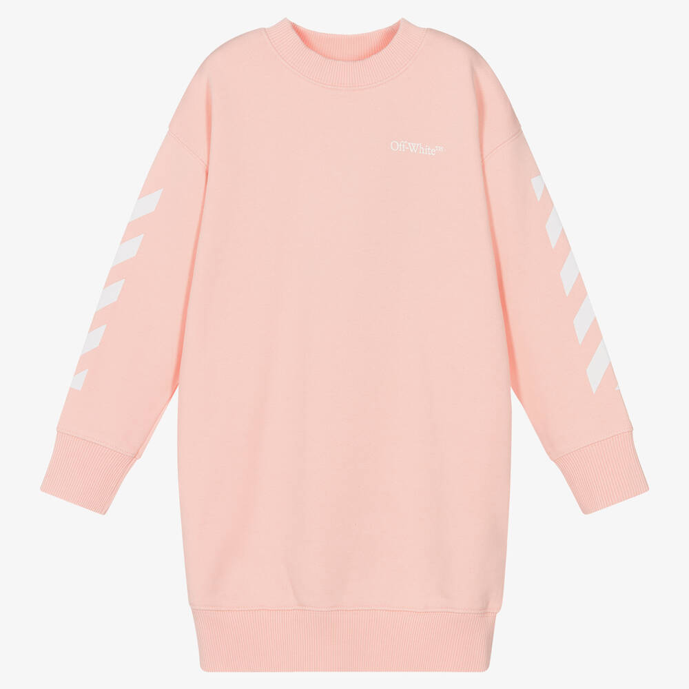 Off-White - Girls Pink Cotton Arrows Sweatshirt Dress | Childrensalon