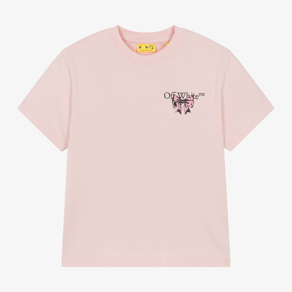Off-White-Girls Pink Cotton Bow Arrow T-Shirt | Childrensalon Outlet