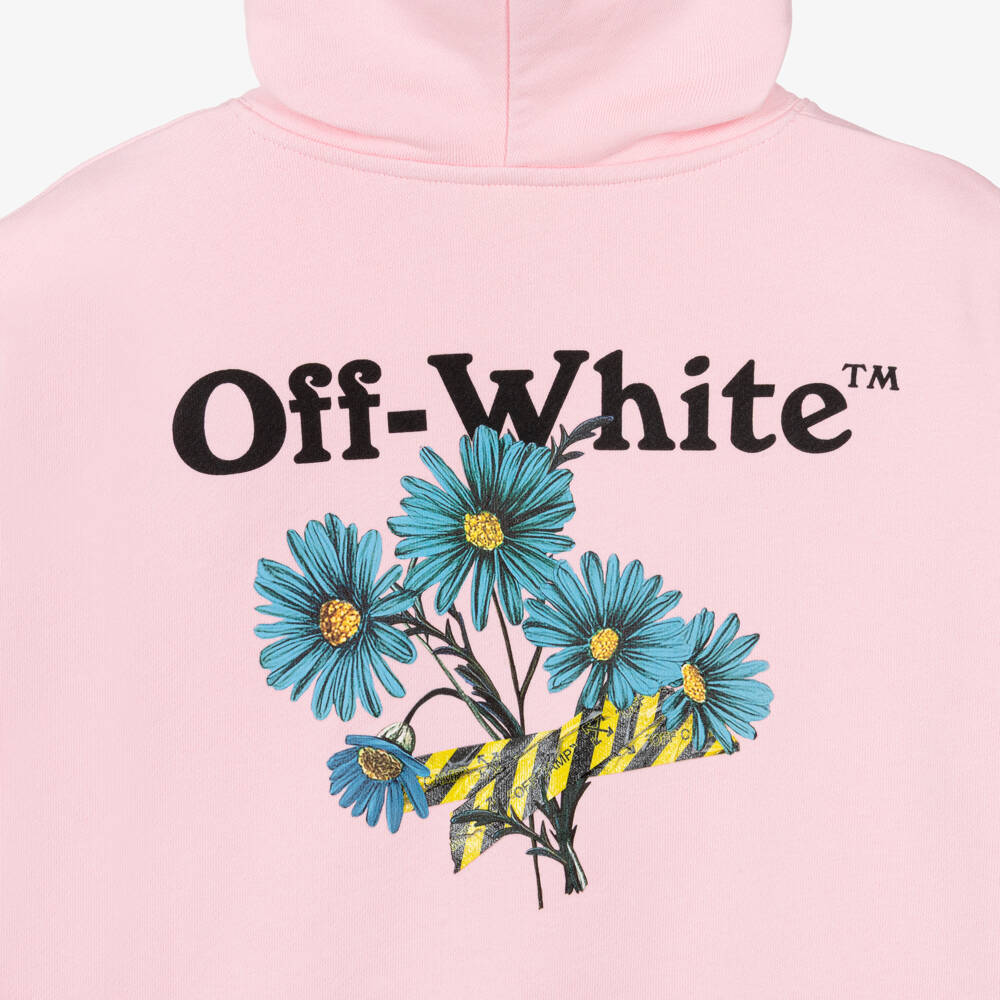 Off-White-Girls Pink Cotton Daisy Tape Logo Hoodie | Childrensalon Outlet