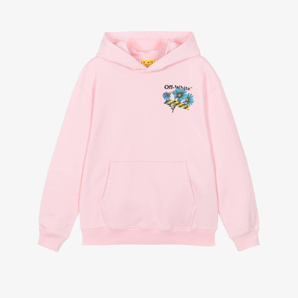 Off-White-Girls Pink Cotton Daisy Tape Logo Hoodie | Childrensalon Outlet