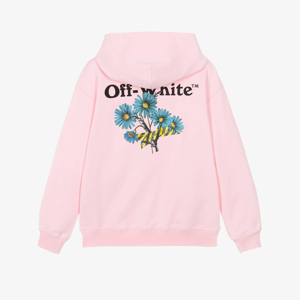 Off-White-Girls Pink Cotton Daisy Tape Logo Hoodie | Childrensalon Outlet