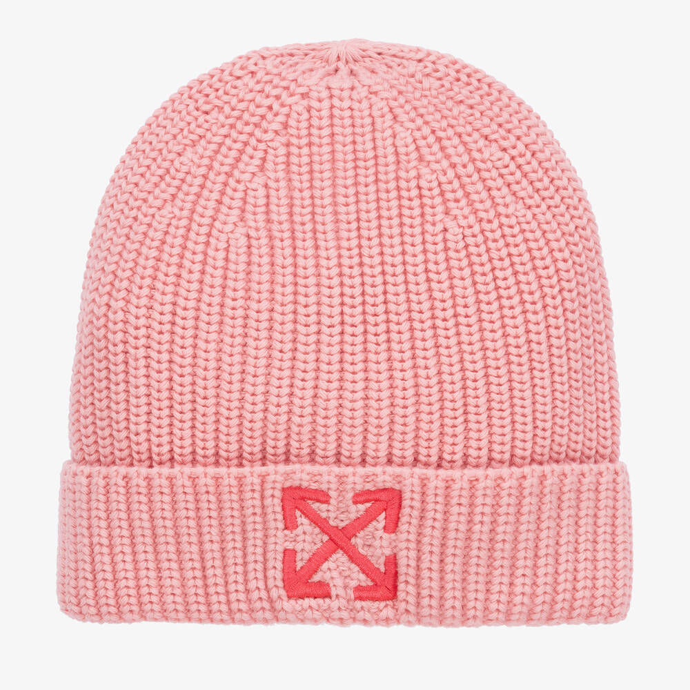 Off-White - Girls Pink Cotton-Knit Arrow Beanie Hat | Childrensalon