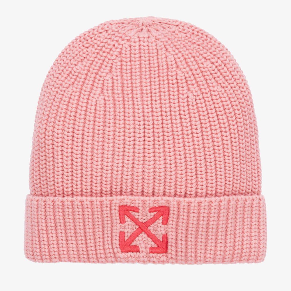Off-White-Розовая трикотажная шапка-бини со стрелками | Childrensalon Outlet