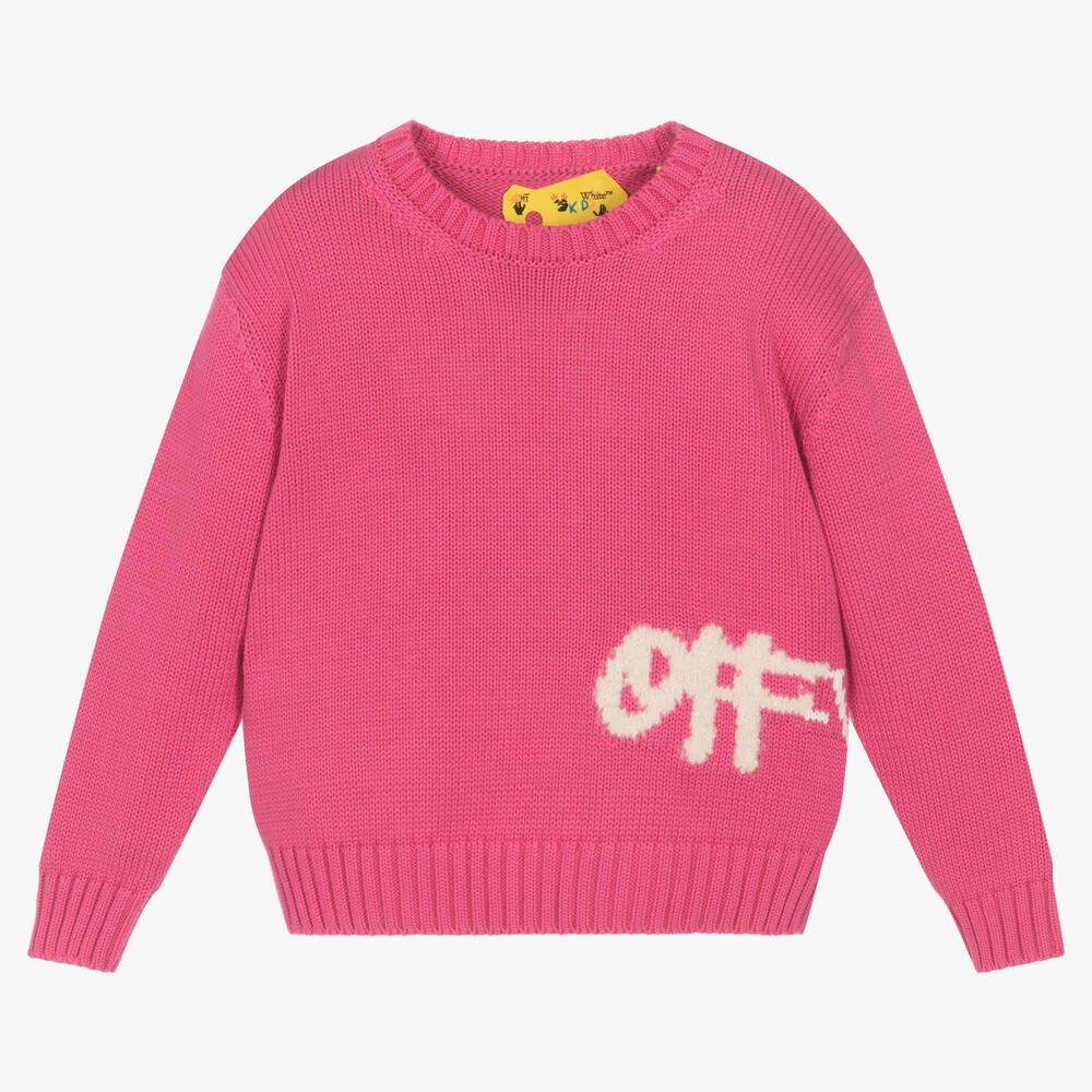 Off-White - Girls Pink Cotton Knit Jumper | Childrensalon