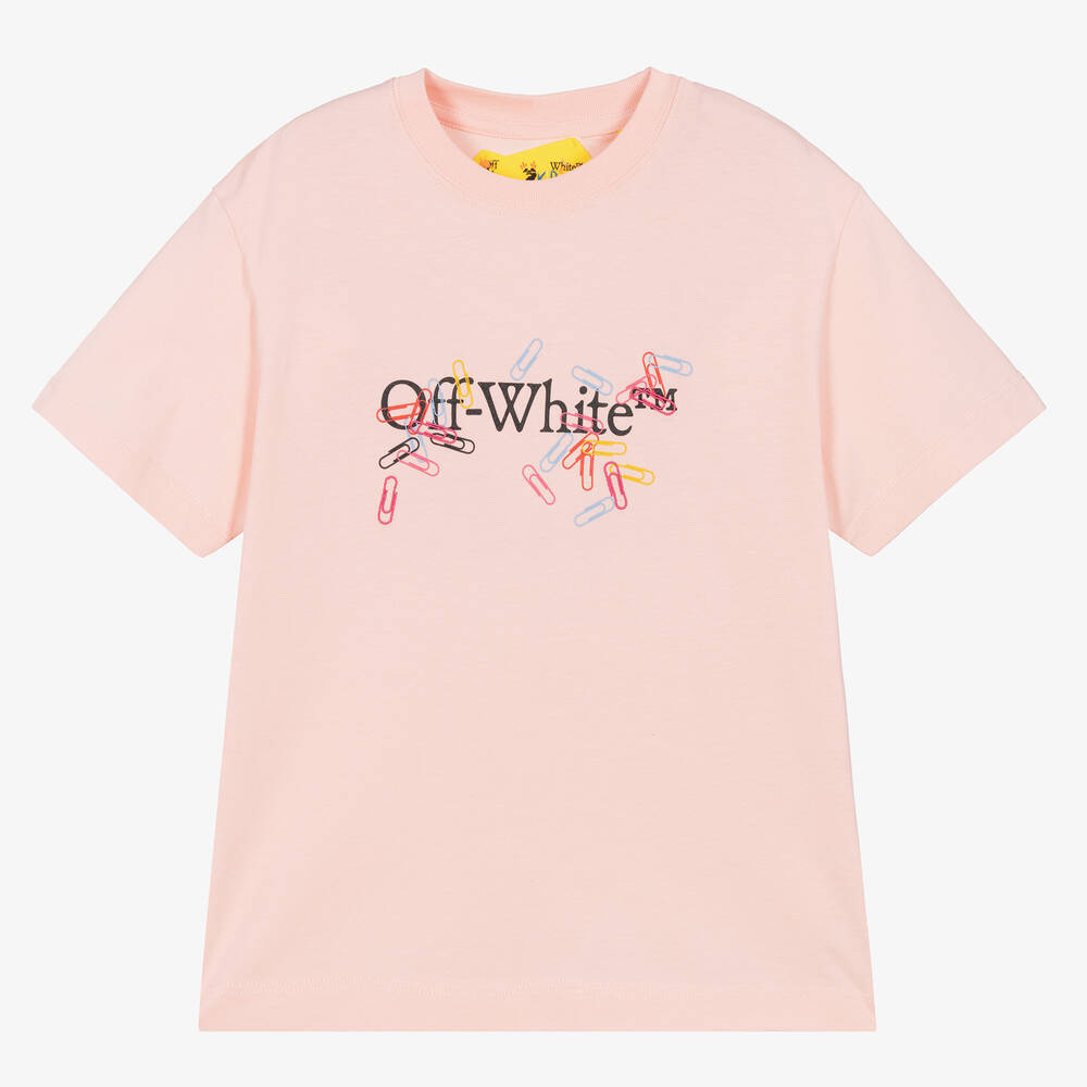 Off-White - تيشيرت قطن جيرسي عضوي لون زهري للبنات | Childrensalon