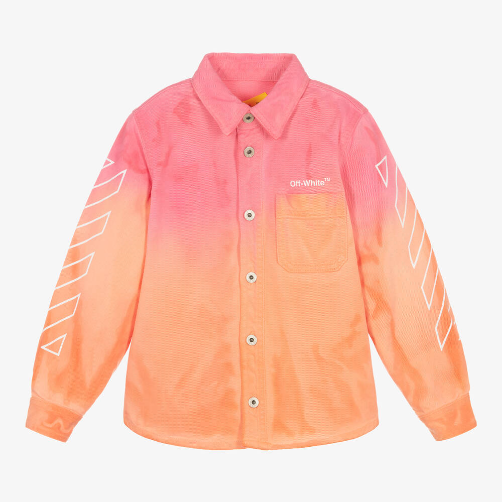 Off-White - Girls Pink Denim Diagonal Logo Jacket | Childrensalon