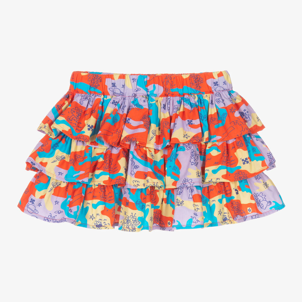 Off-White - Girls Red & Purple Abstract Ruffle Skirt | Childrensalon