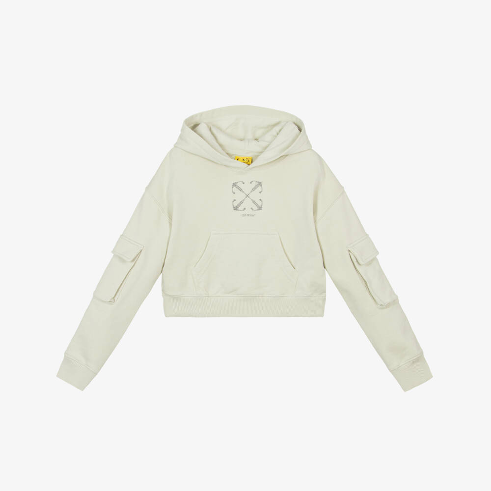 Off-White-هودي قطني ناعم رمادي للبنات | Childrensalon Outlet