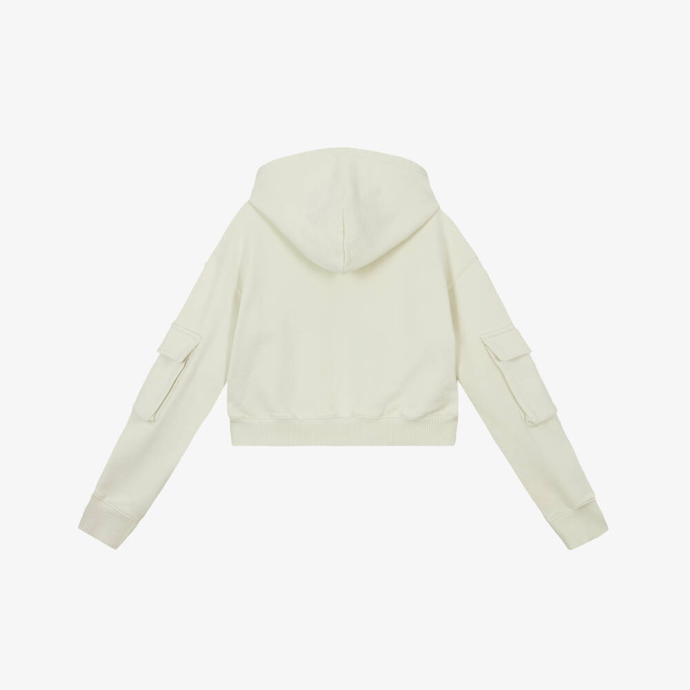 Off-White-Girls Soft Grey Cotton Hoodie | Childrensalon Outlet