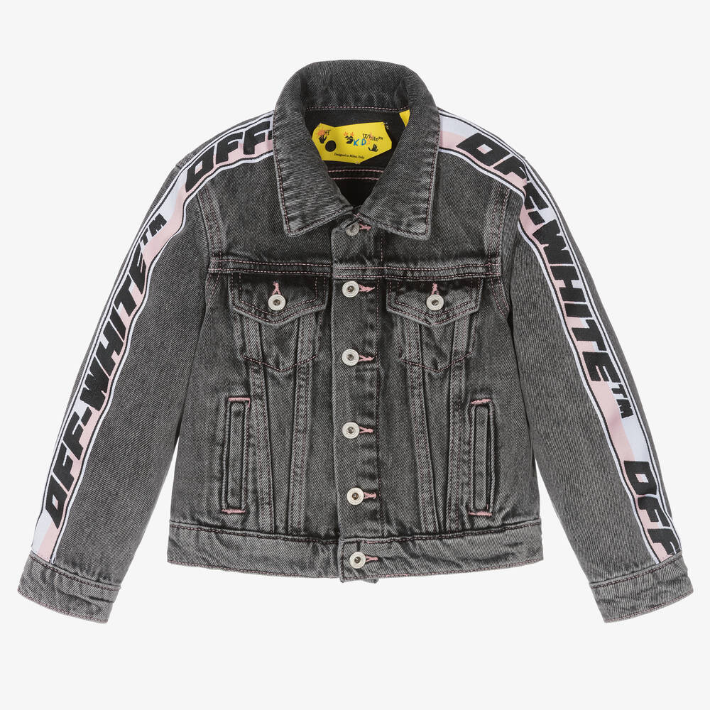 Off-White - Girls Washed Dark Grey Denim Jacket | Childrensalon