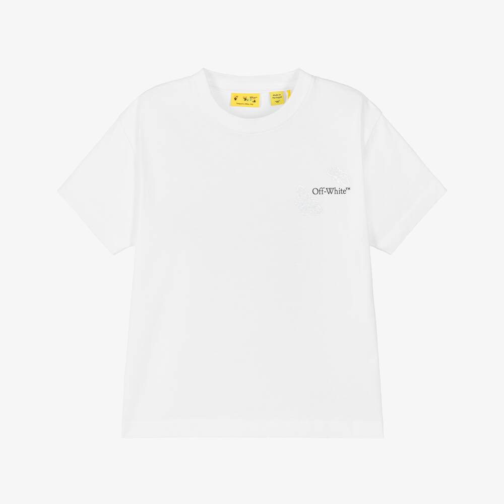 Off-White-Girls White Butterfly Arrow Logo T-Shirt | Childrensalon Outlet