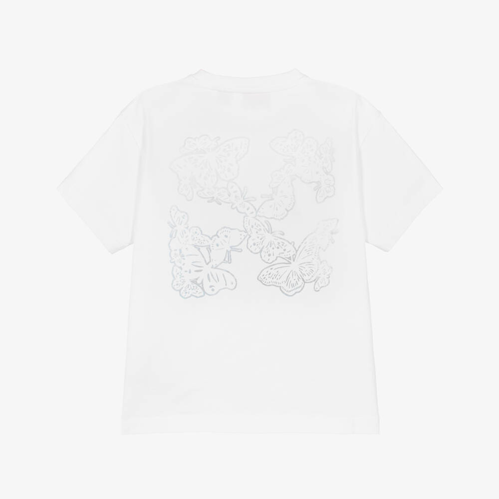 Off-White-Girls White Butterfly Arrow Logo T-Shirt | Childrensalon Outlet
