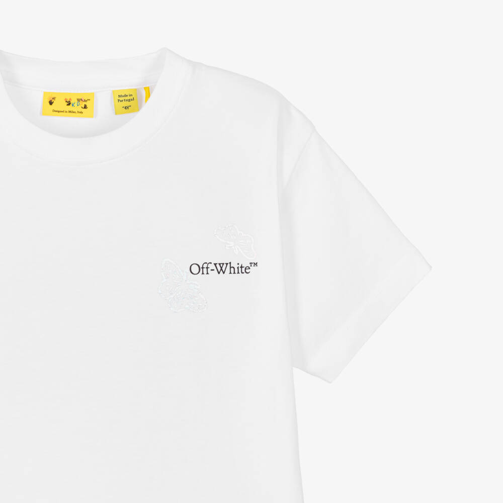 Off-White-Girls White Butterfly Arrow Logo T-Shirt | Childrensalon Outlet