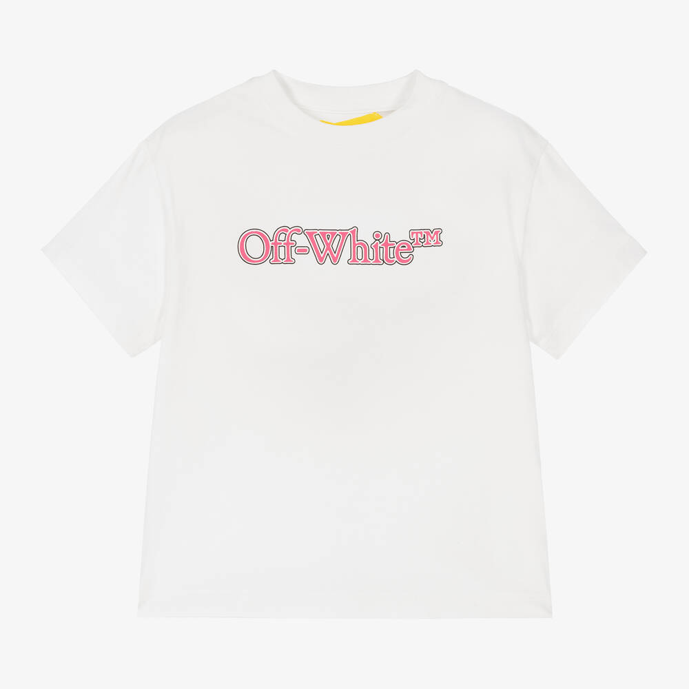 Off White Girls White Cotton T Shirt Childrensalon Outlet