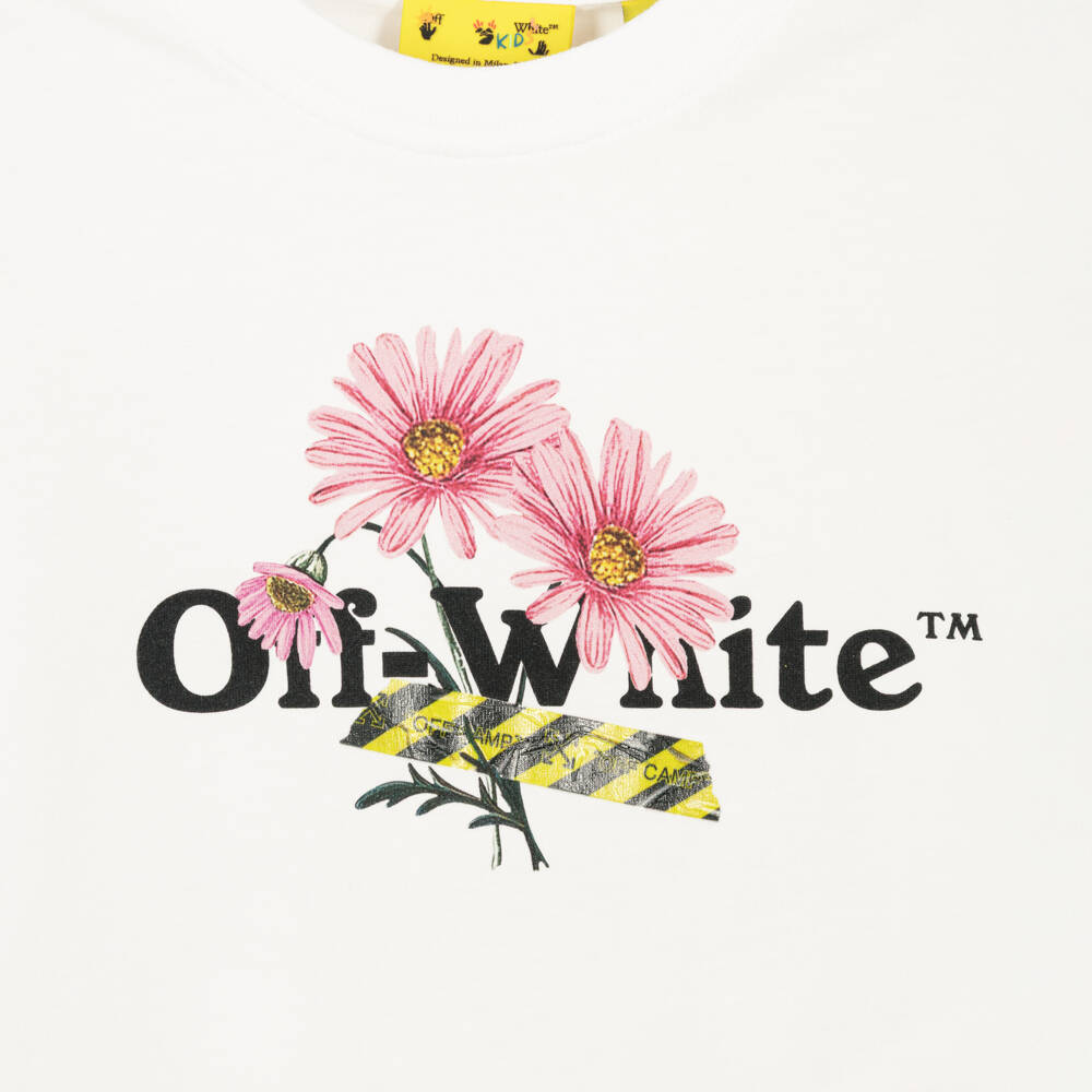 Off-White-Girls White Daisy Logo Cropped T-Shirt | Childrensalon Outlet