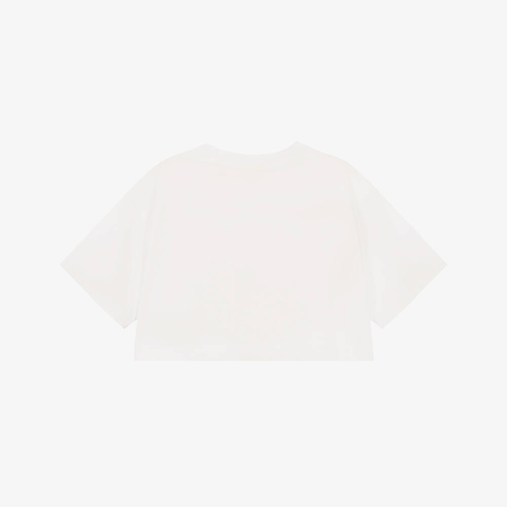 Off-White-Girls White Daisy Logo Cropped T-Shirt | Childrensalon Outlet