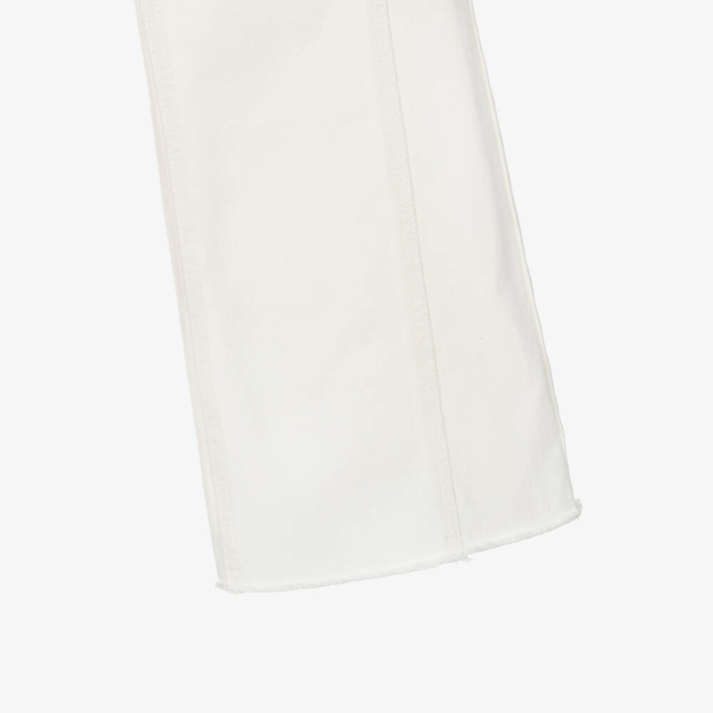 Off-White-Girls White Denim Jeans with Pink Diagonals | Childrensalon Outlet