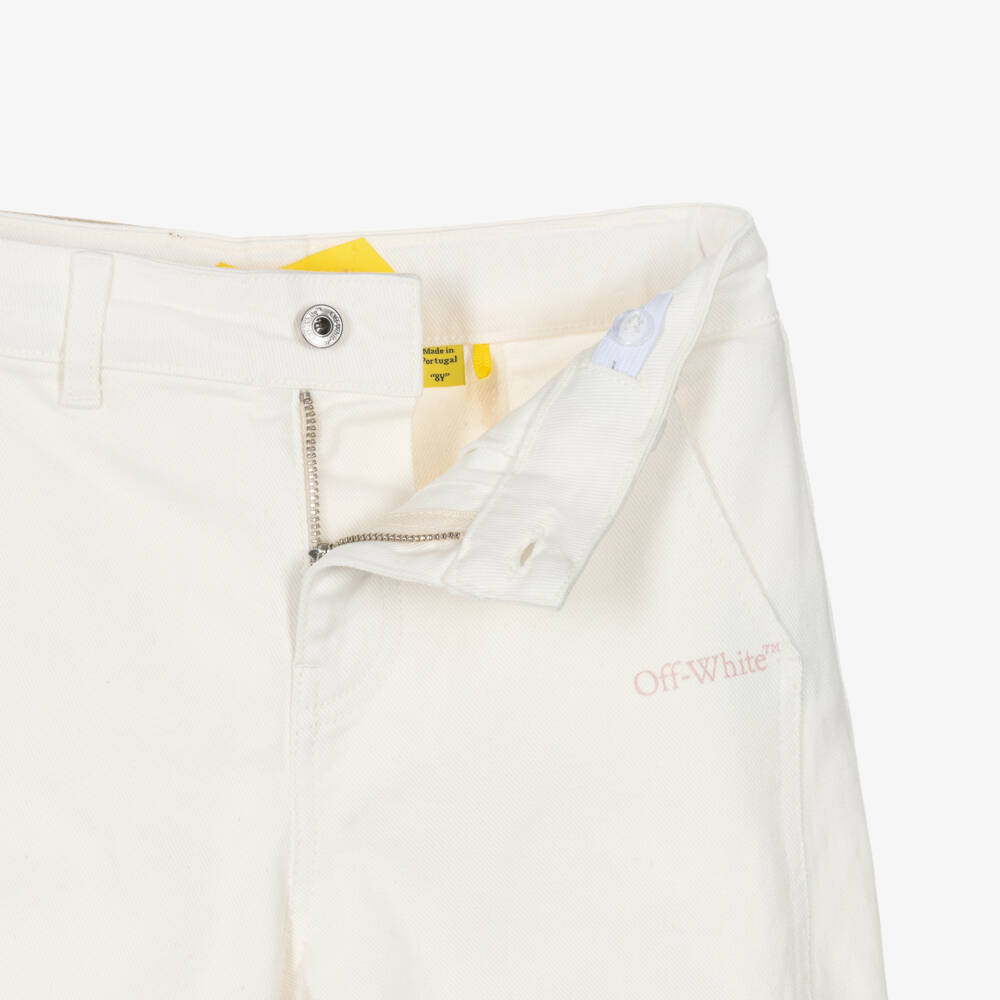 Off-White-Girls White Denim Jeans with Pink Diagonals | Childrensalon Outlet