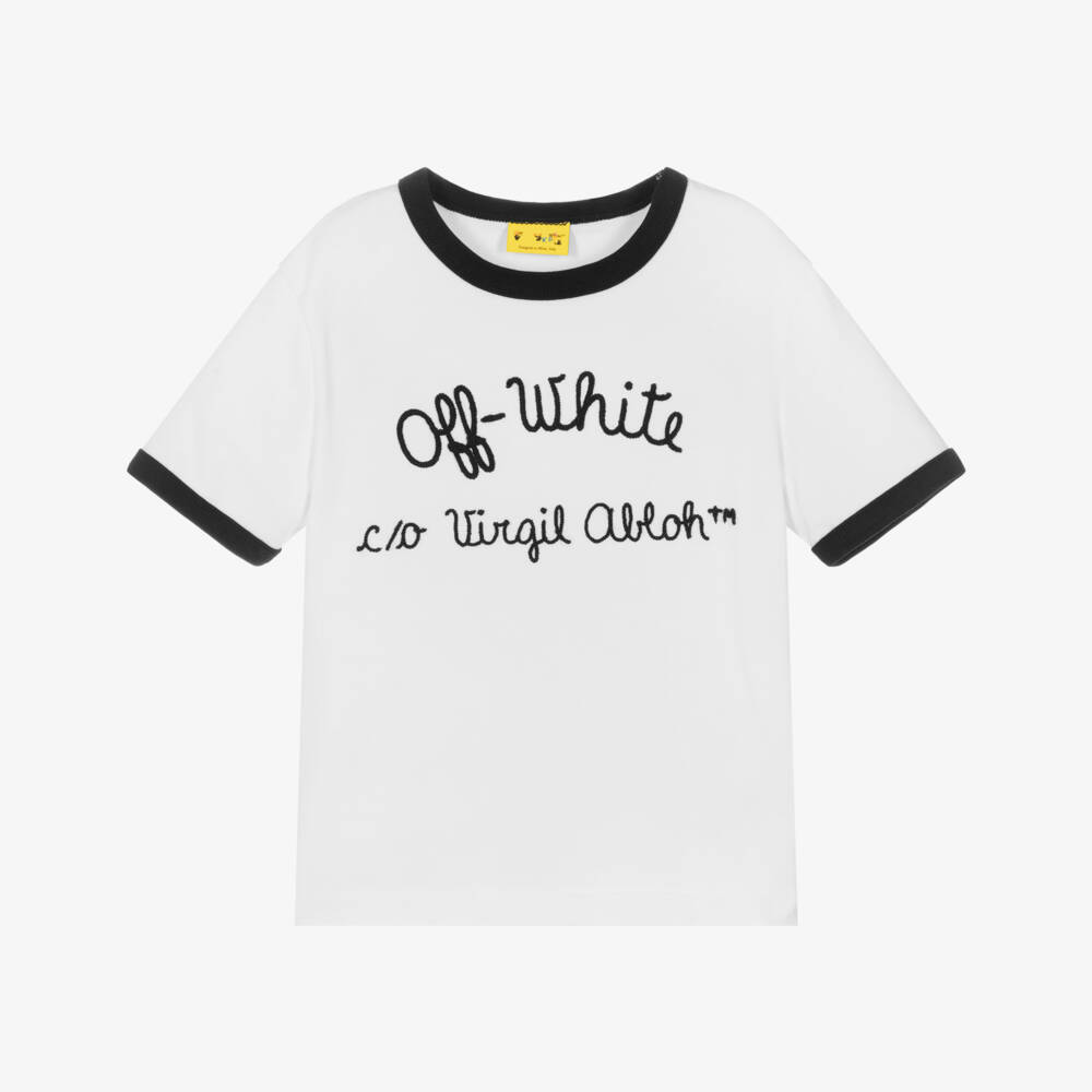 Off-White-Girls White Embroidered Cotton Top | Childrensalon Outlet