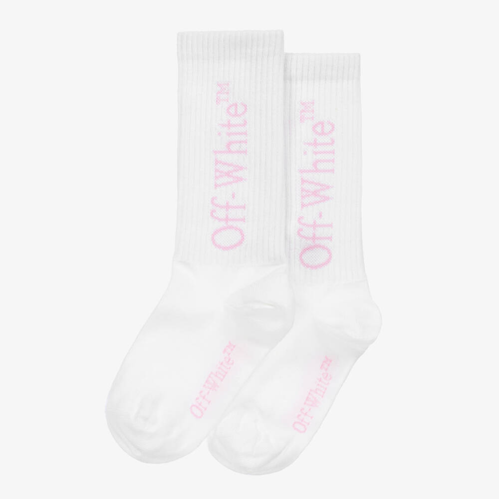 Off-White-Girls White Logo Cotton Socks | Childrensalon Outlet