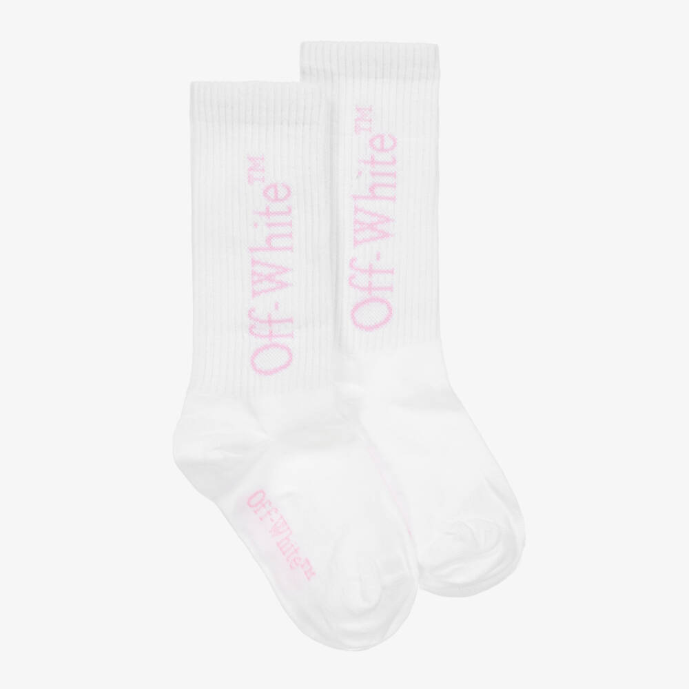 Off-White-Girls White Logo Cotton Socks | Childrensalon Outlet