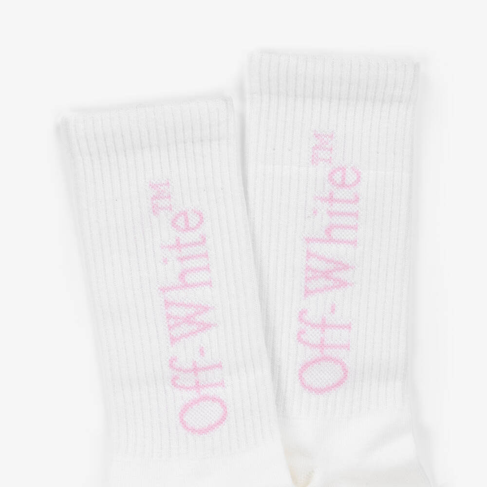 Off-White-Girls White Logo Cotton Socks | Childrensalon Outlet
