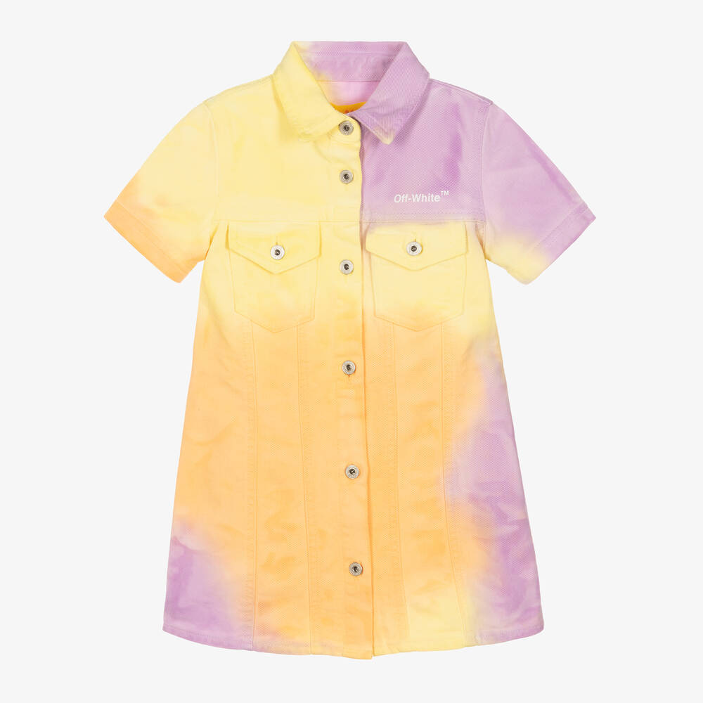 Off-White - Girls Yellow & Purple Denim Logo Dress | Childrensalon