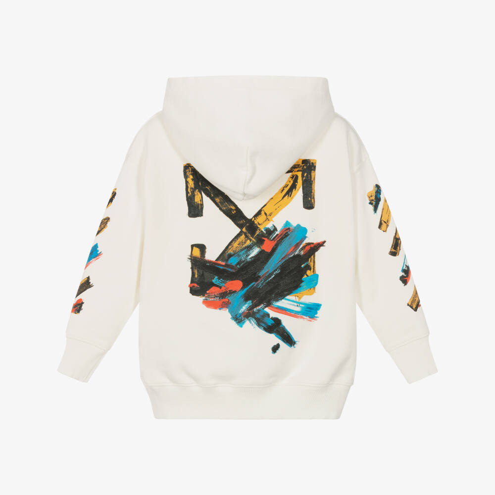 Off-White-Ivory Boys Cotton Arrow Hoodie | Childrensalon Outlet
