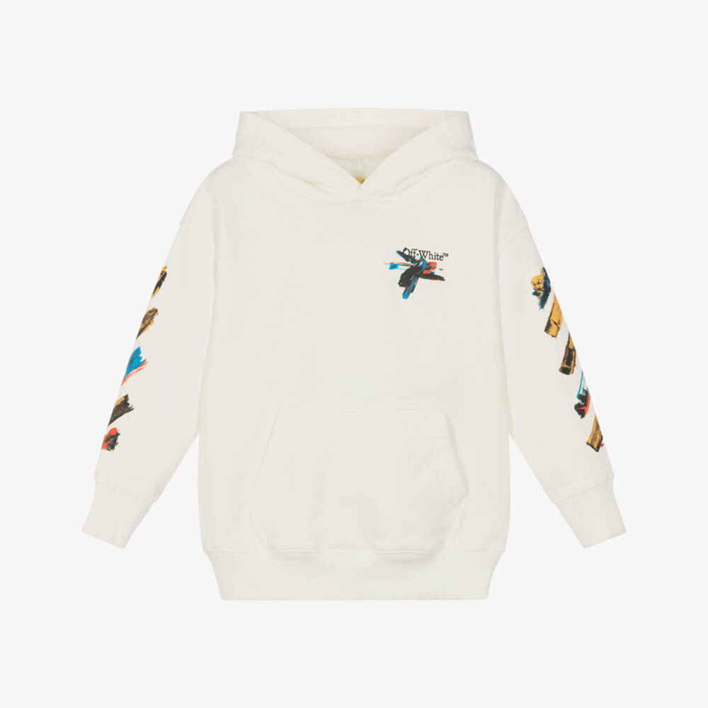 Off-White-Ivory Boys Cotton Arrow Hoodie | Childrensalon Outlet