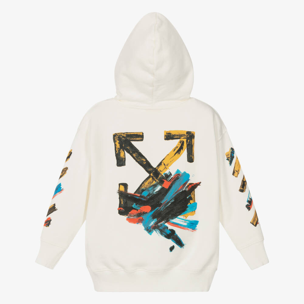 Off-White-Ivory Boys Cotton Arrow Hoodie | Childrensalon Outlet