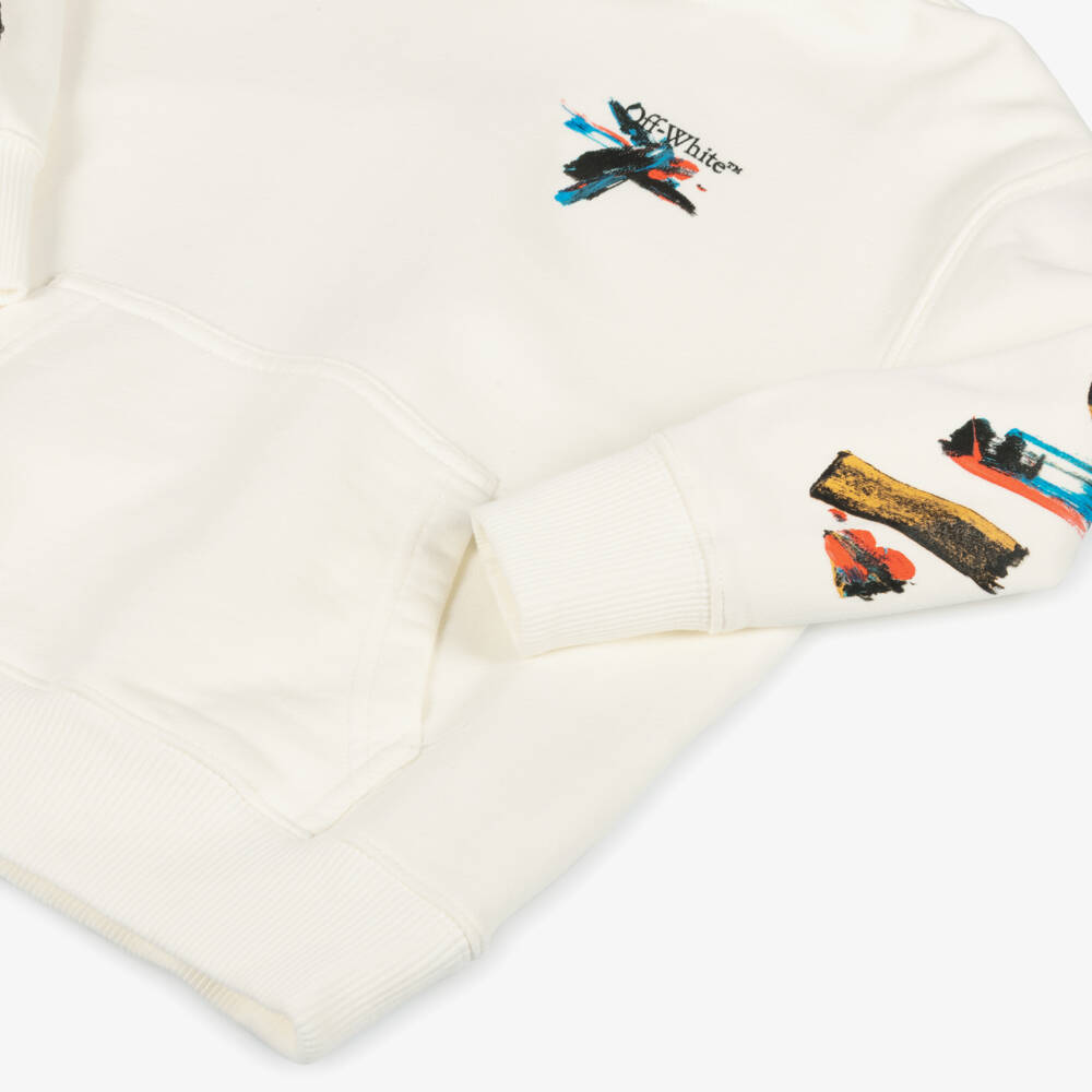 Off-White-Ivory Boys Cotton Arrow Hoodie | Childrensalon Outlet