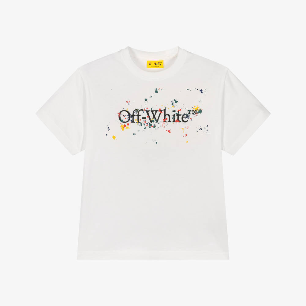 Off-White-Ivory Paint Splatter Effect T-shirt | Childrensalon Outlet