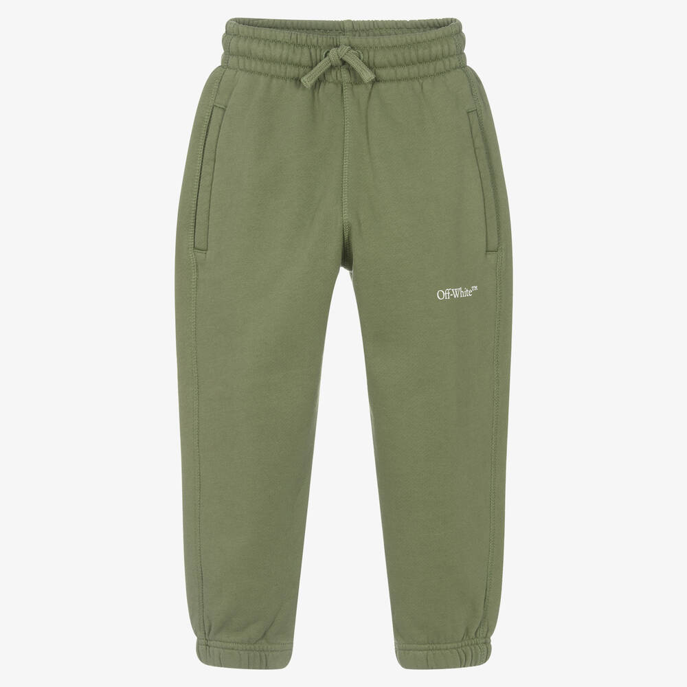 Off-White-Khaki Green Cotton Joggers | Childrensalon Outlet
