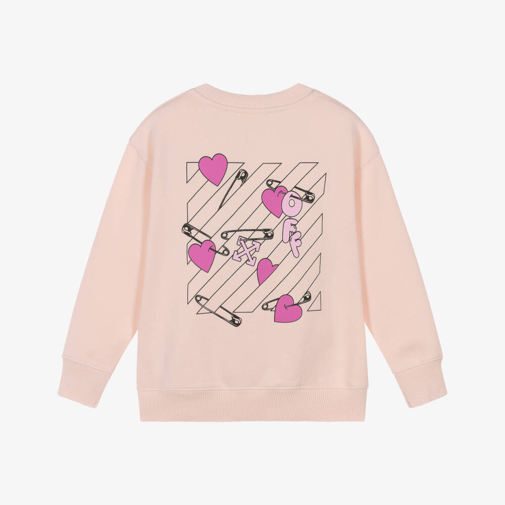 Off-White-Light Pink Heart Sweatshirt | Childrensalon Outlet