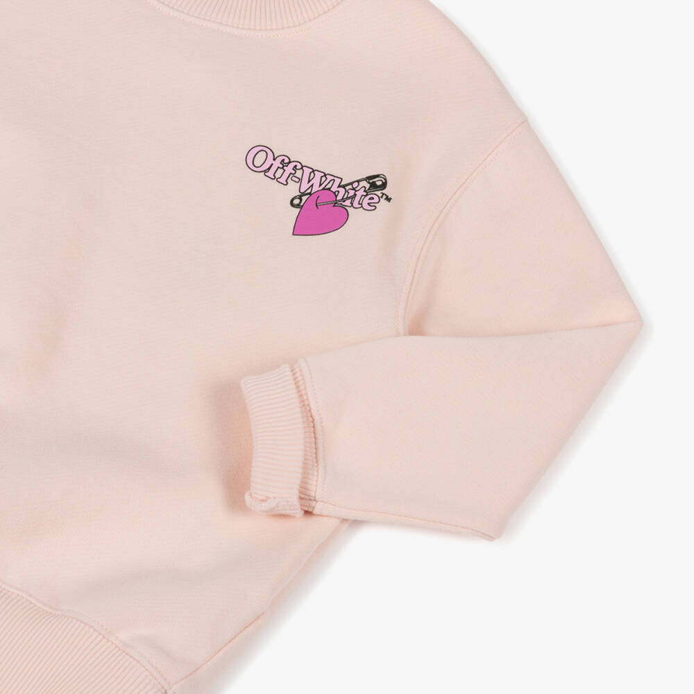 Off-White-Light Pink Heart Sweatshirt | Childrensalon Outlet