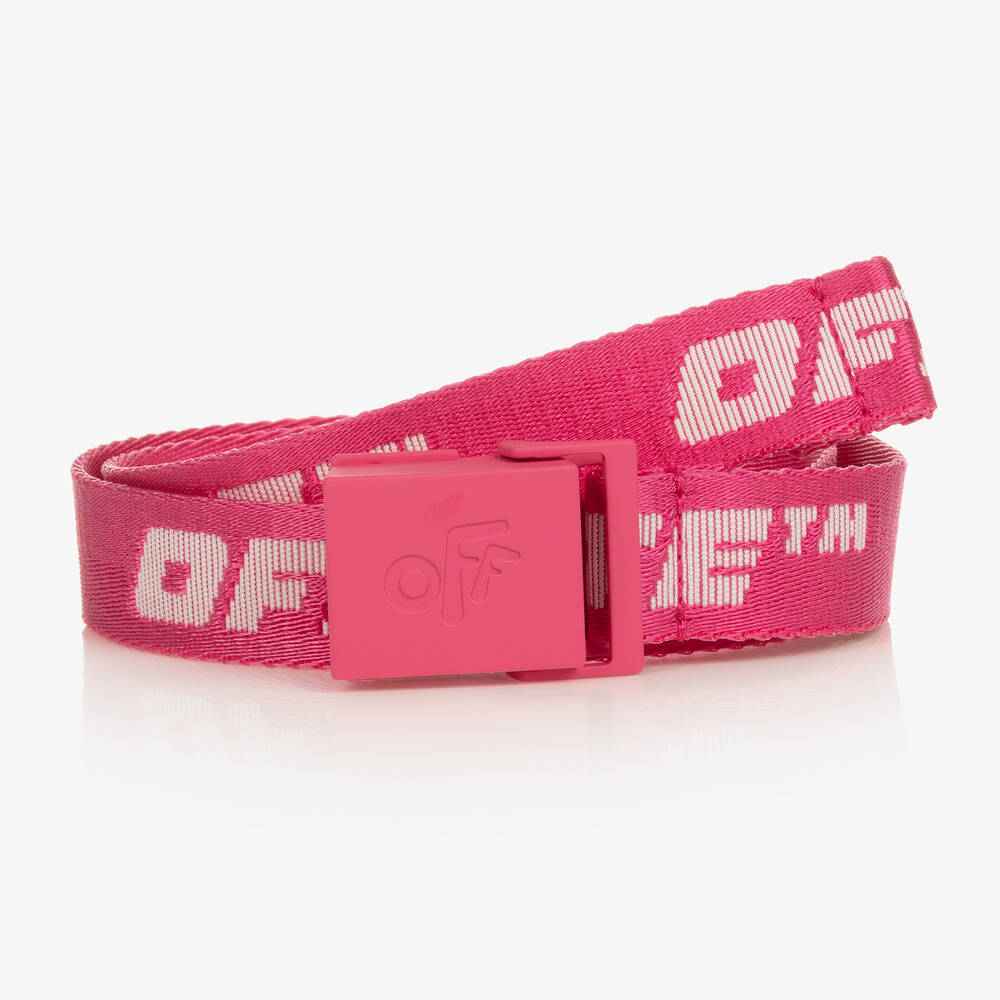 Off-White - Pink & White Industrial Logo Belt | Childrensalon