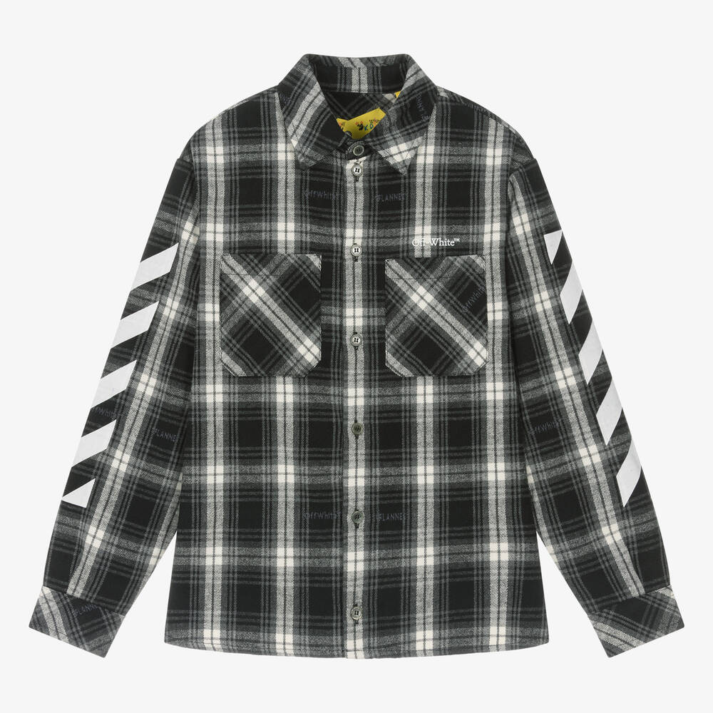 Off-White - Teen Boys Black Check Flannel Shirt | Childrensalon