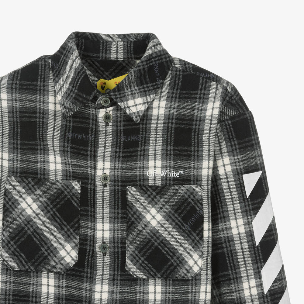 Off White Teen Boys Black Check Flannel Shirt Childrensalon Outlet